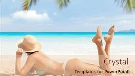  Presentation with woman in sea - PPT theme featuring woman-in-bikini background and a lemonade colored foreground