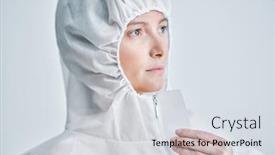  Presentation with hazard - Amazing PPT theme having woman-in-bio-hazard-suit backdrop and a light gray colored foreground