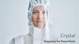  Presentation with hazard - Slide set consisting of woman-in-bio-hazard-suit background and a sky blue colored foreground