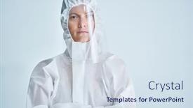  Presentation with hazard - PPT theme with woman-in-bio-hazard-suit background and a sky blue colored foreground