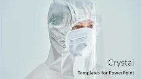  Presentation with hazard - Audience pleasing PPT theme consisting of woman-in-bio-hazard-suit backdrop and a light gray colored foreground