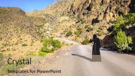  Presentation with black road - Slides featuring woman in black abaya is background and a coral colored foreground