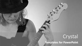  Presentation with electric guitar - Slides enhanced with woman in black hat and dress playing electric guitar background and a gray colored foreground