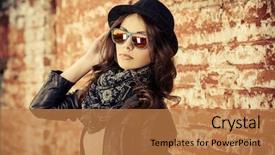  Presentation with black woman - PPT layouts enhanced with woman in black leather jacket background and a coral colored foreground