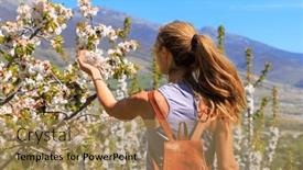  Presentation with flower woman - PPT theme featuring woman-in-blooming-cherry-flower background and a coral colored foreground