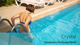  Presentation with swimming pool - Theme featuring woman-in-blue-bikini-entering background and a cyan colored foreground