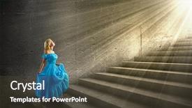  Presentation with stairs - Colorful presentation design enhanced with woman in blue dress walk backdrop and a tawny brown colored foreground