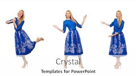  Presentation with blue flower - Slide set consisting of woman-in-blue-dress background and a white colored foreground