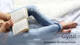  Presentation with jeans - Theme enhanced with woman in blue jeans reading background and a light blue colored foreground