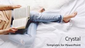  Presentation with jeans - Presentation theme consisting of woman in blue jeans reading background and a white colored foreground