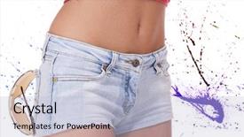  Presentation with jeans - Audience pleasing slides consisting of woman in blue jeans short backdrop and a  colored foreground