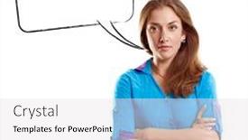  Presentation with camera - Slide set having woman-in-blue-looking background and a white colored foreground