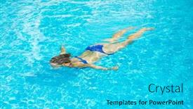  Presentation with under water - PPT theme featuring woman-in-blue-swimsuit-swimming background and a cyan colored foreground