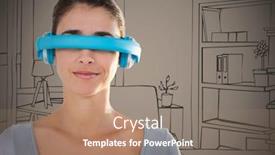  Presentation with virtual hand - Audience pleasing presentation consisting of woman in blue virtual reality headset against brown hand drawn office backdrop and a coral colored foreground