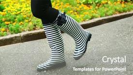  Presentation with rainy day - Slides with woman-in-boots-on-rainy background and a gray colored foreground
