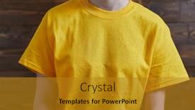  Presentation with bright yellow - Slide set featuring woman-in-bright-yellow-tshirt background and a gold colored foreground