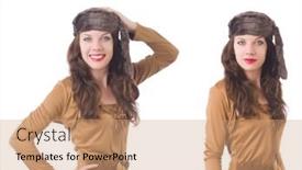  Presentation with brown - Theme consisting of woman-in-brown-dress-isolated background and a coral colored foreground