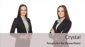  Presentation with business intelligence white robotic arm - Colorful presentation enhanced with woman in business concept isolated backdrop and a light gray colored foreground