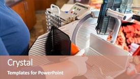  Presentation with butcher shop - Amazing slide deck having woman in butcher shop cutting backdrop and a coral colored foreground