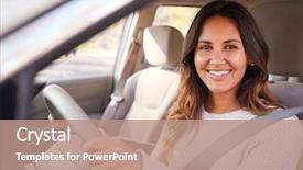  Presentation with seat belt in car safety - Slide set featuring woman in car driving seat background and a coral colored foreground