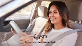  Presentation with car seat - Cool new slide deck with woman in car driving seat backdrop and a coral colored foreground