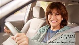  Presentation with seat belt in car safety - Presentation design with woman in car driving seat background and a coral colored foreground