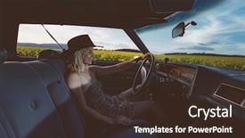  Presentation with automotive interior inside car - PPT theme featuring woman in car interior keeps background and a  colored foreground