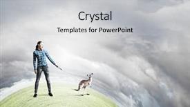  Presentation with kangaroo - Presentation design having woman in casual holding kangaroo background and a  colored foreground