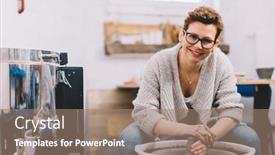  Presentation with ceramic ware - PPT theme having woman-in-ceramics-workshop-working background and a  colored foreground