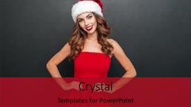  Presentation with holding hands - Colorful PPT theme enhanced with woman in christmas dress holding backdrop and a crimson colored foreground