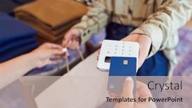  Presentation with contactless - Beautiful presentation theme featuring woman-in-clothing-store-making backdrop and a soft green colored foreground