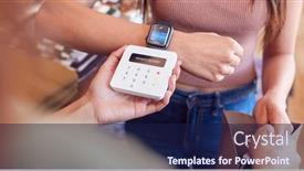  Presentation with contactless - Slide deck enhanced with woman-in-clothing-store-making background and a navy blue colored foreground