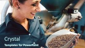  Presentation with coffee beans - Presentation theme featuring woman-in-coffee-roastery background and a ocean colored foreground