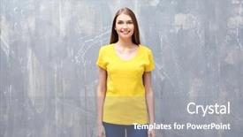  Presentation with t shirt on hanger design - Cool new PPT theme with woman in color t-shirt backdrop and a gray colored foreground