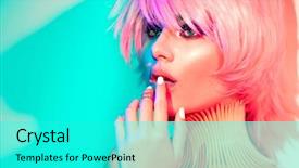  Presentation with girl design - Slides having woman in colorful bright light background and a cyan colored foreground