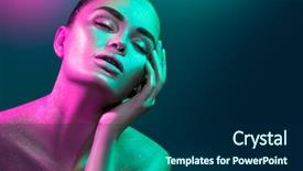  Presentation with studio lights - Audience pleasing slide set consisting of woman in colorful bright sparkle backdrop and a navy blue colored foreground