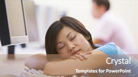  Presentation with computer room - Slide set consisting of woman in computer room sleeping background and a  colored foreground