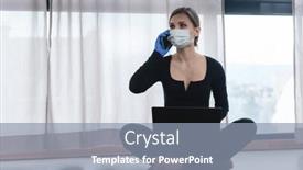  Presentation with corona - Theme enhanced with woman-in-corona-quarantine background and a light blue colored foreground