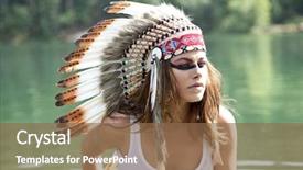  Presentation with native american indian - Slide set featuring woman in costume of american background and a tawny brown colored foreground