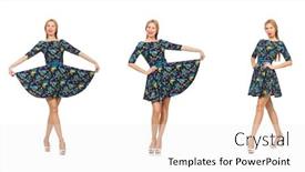  Presentation with blue floral - Cool new slide deck with woman in dark blue floral dress isolated on white backdrop and a sky blue colored foreground