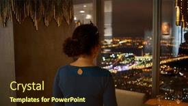  Presentation with crown - Colorful PPT theme enhanced with woman in decorative crown looks at night cityscape through window from cafe rear view backdrop and a wine colored foreground