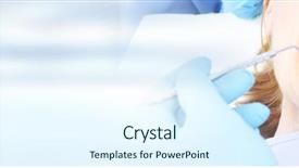  Presentation with clinic - Slide deck having woman in dental care clinic background and a sky blue colored foreground