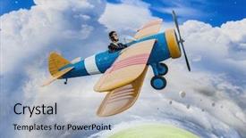  Presentation with airplane - Amazing theme having woman in drawn airplane mixed backdrop and a  colored foreground