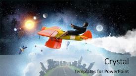  Presentation with man and woman divorce drawing - Beautiful slides featuring woman in drawn airplane mixed backdrop and a light blue colored foreground