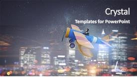  Presentation with airplane - Presentation theme with woman in drawn airplane mixed background and a  colored foreground