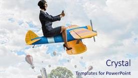  Presentation with airplane - Slide set featuring woman in drawn airplane mixed background and a  colored foreground