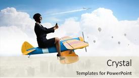  Presentation with airplane - Audience pleasing PPT layouts consisting of woman in drawn airplane mixed backdrop and a  colored foreground