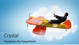  Presentation with airplane - Audience pleasing slide deck consisting of woman in drawn airplane mixed backdrop and a  colored foreground