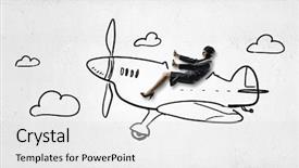  Presentation with airplane - Theme featuring woman in drawn airplane mixed background and a  colored foreground