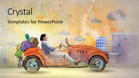  Presentation with man and woman divorce drawing - Beautiful PPT theme featuring woman in drawn car backdrop and a lemonade colored foreground